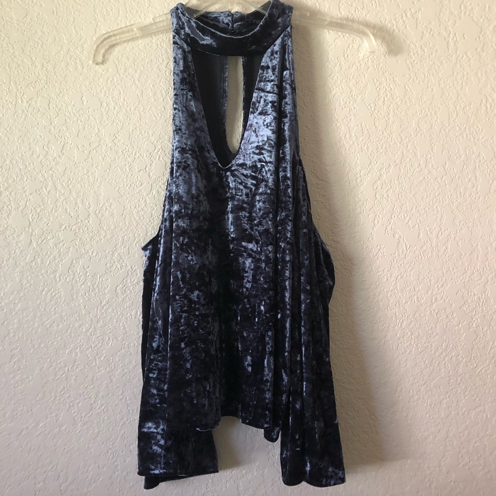 NWT American Eagle Blue Velvet Choker Top large - Picture 2 of 6